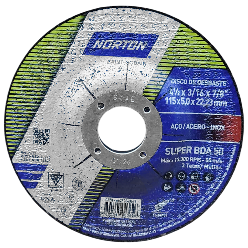 DISCO DE DESBASTE NORTON 66252843686 SUPER BDA50 115X5.0X22.23MM (4.1/2X3/16X7/8)