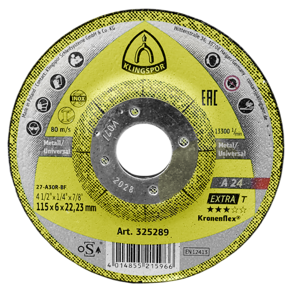 DISCO DE DESBASTE KLINGSPOR 325289 115X6X22.23 (4.1/2X1/4X7/8) A24EX-T EXTRA