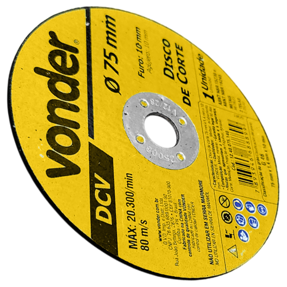 DISCO DE CORTE VONDER 1240075140 75X1.4X10.0 (3X1/16X3/8) DCV G46 - Imagem 3