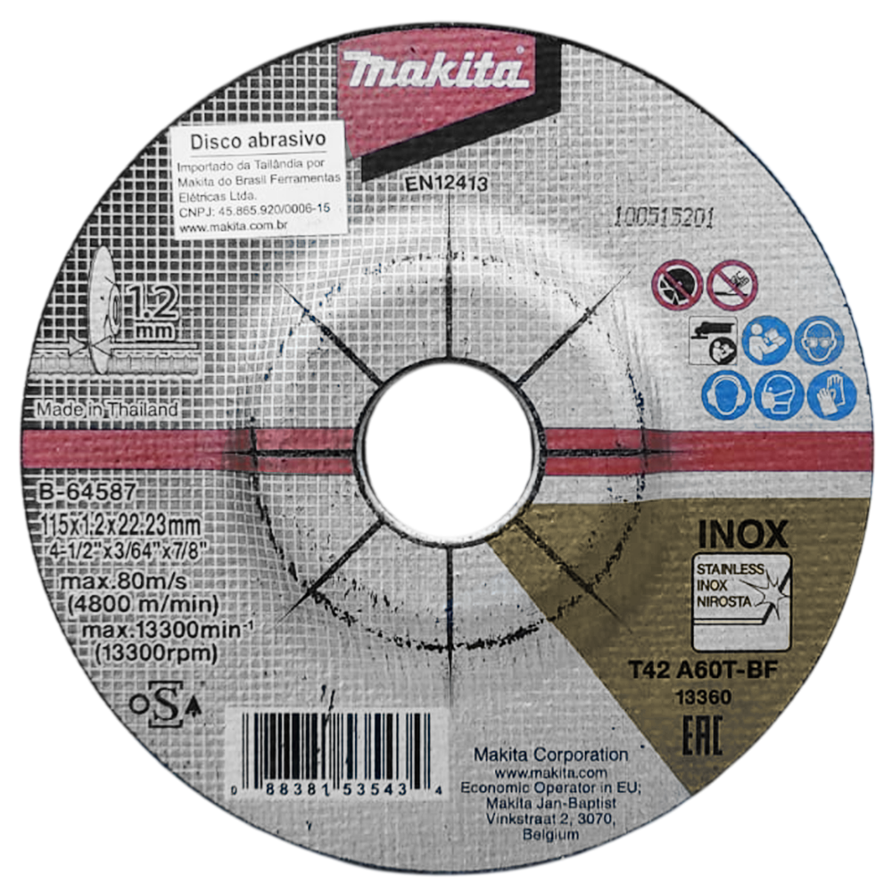 DISCO DE CORTE MAKITA B-64587 115X1.2X22.23 (4.1/2X3/64X7/8) CENTRO DEPRIMIDO