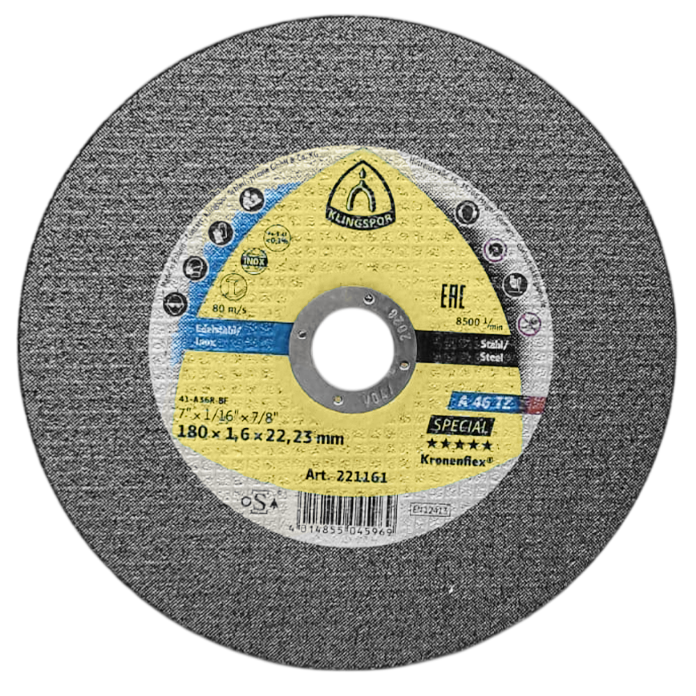 DISCO DE CORTE KLINGSPOR 221161 180X1.6X22.23 (7X1/16X7/8) A46TZ
