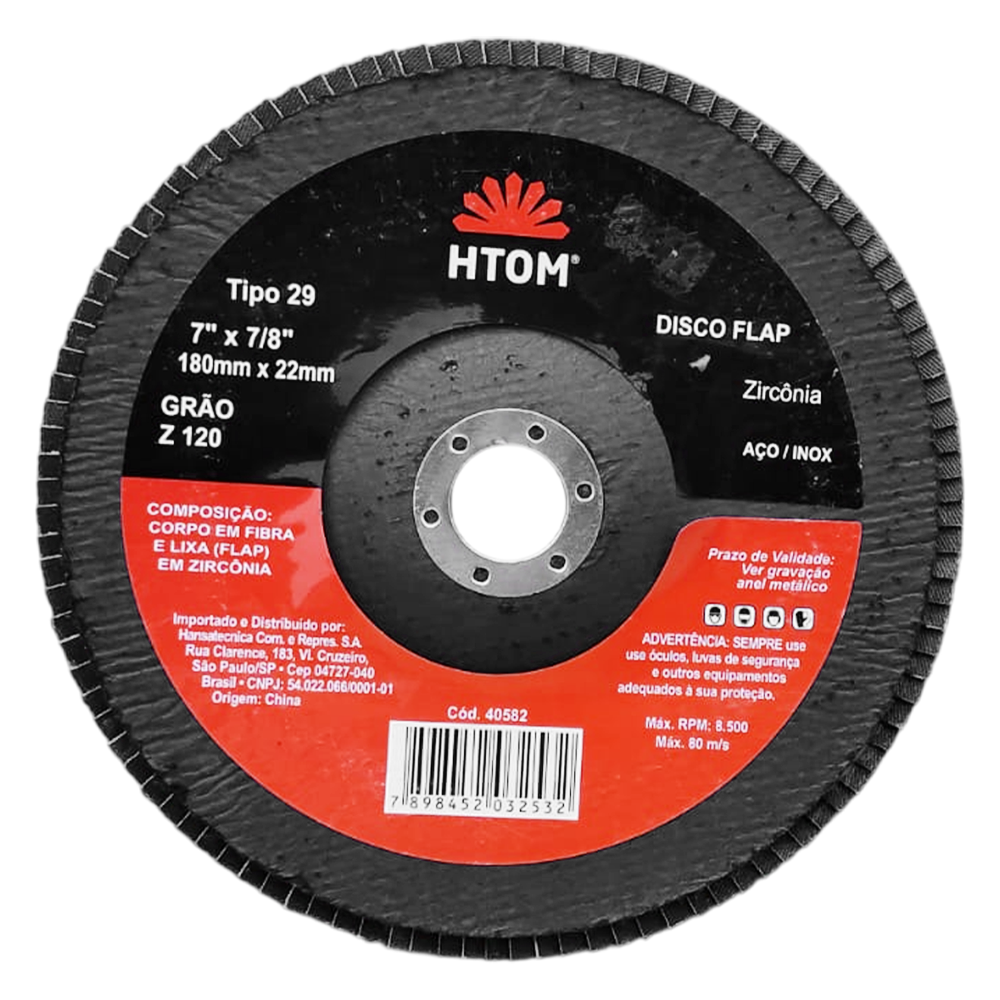 DISCO FLAP HTOM 40582 180X22.23MM (7X7/8) G120 DF007Z120 ZIRCONADO