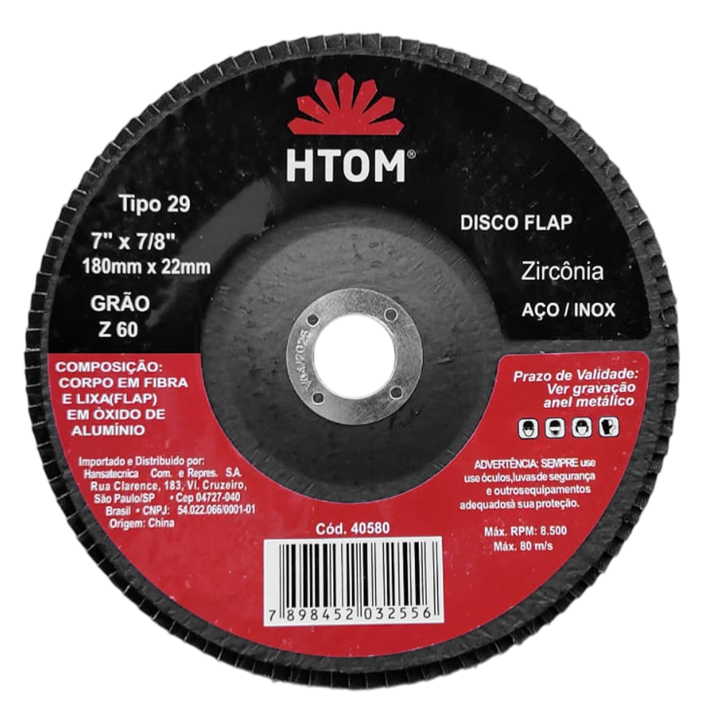 DISCO FLAP HTOM 40580 180X22.23MM (7X7/8) G60 DF007Z60 ZIRCONADO