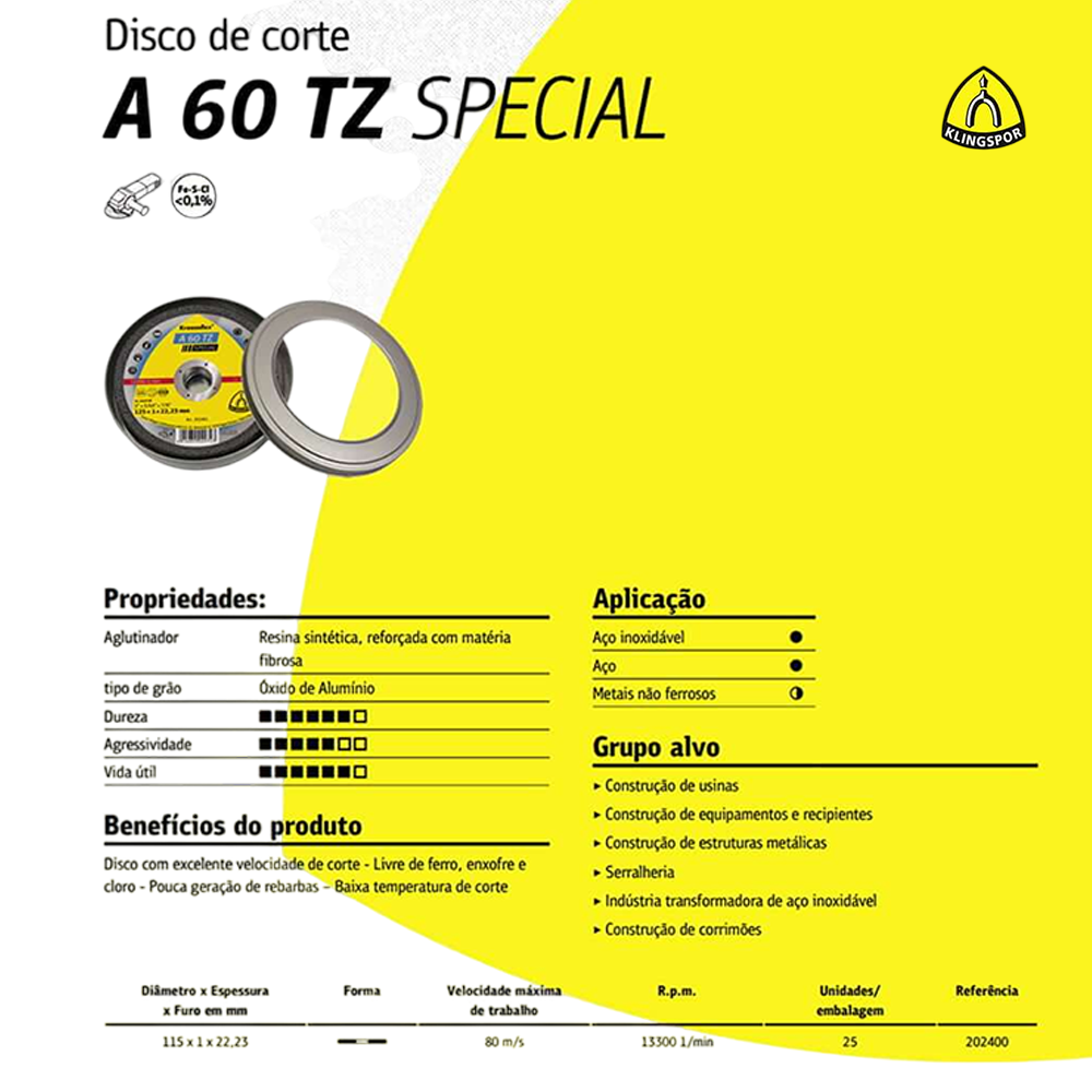 KIT PROMO 100 UNIDADE - 202400 DISCO DE CORTE KLINGSPOR 735560 115X1X22.23 (4.1/2X3/64X7/8) A60TZ + CAIXA DE FERRAMENTAS + BLOCO DE LIXAMNETO MANUAL - Imagem 5