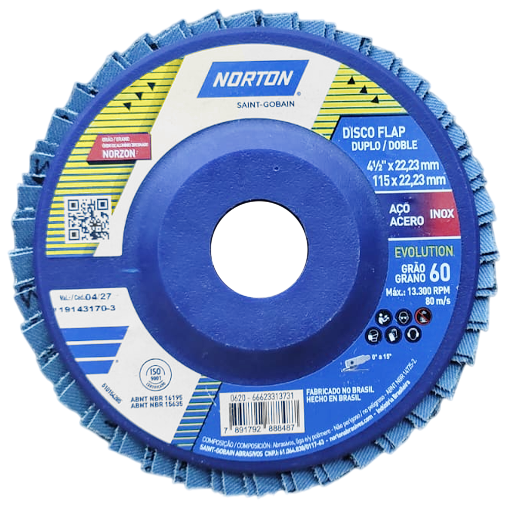 DISCO FLAP NORTON 66623313731 R822 ORIGINAL 115X22MM (4.1/2X7/8) G60 - BASE PLÁSTICA
