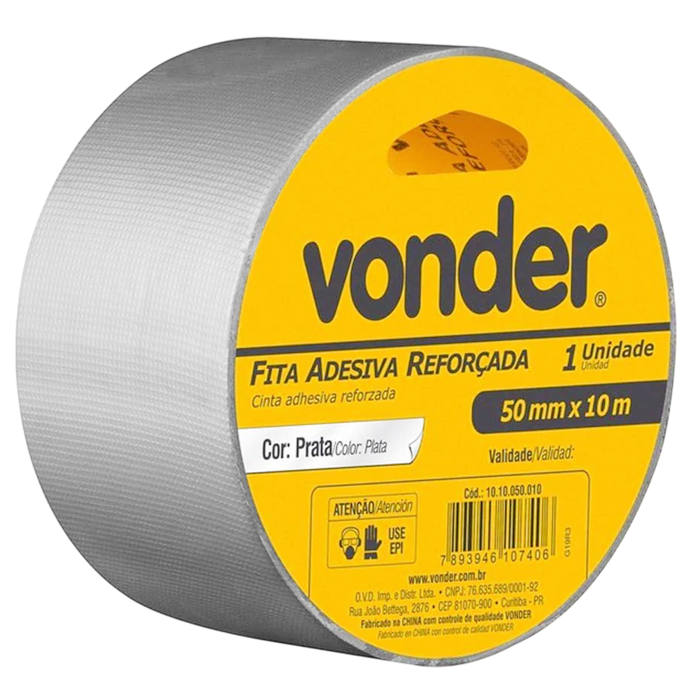 FITA ADESIVA MULTIUSO SILVER TAPE CINZA 50MMX10M VONDER 1010050010