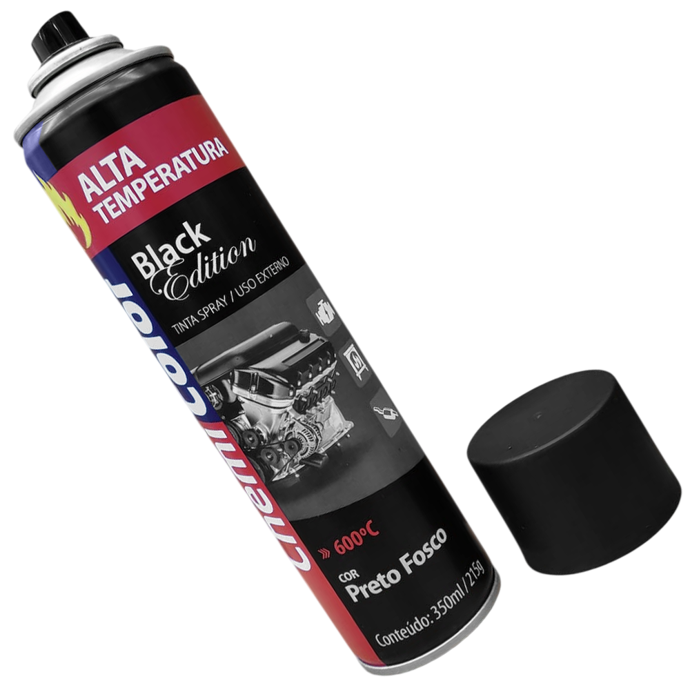 TINTA SPRAY ALTA TEMPERATURA USO INTERNO/EXTERNO PRETO FOSCO 350ML CHEMICOLOR 0680098 - Imagem 2