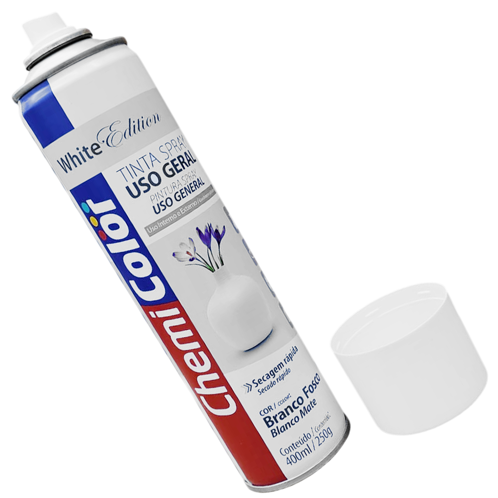 TINTA SPRAY USO GERAL USO INTERNO/EXTERNO BRANCO FOSCO 400ML CHEMICOLOR 680123 - Imagem 2