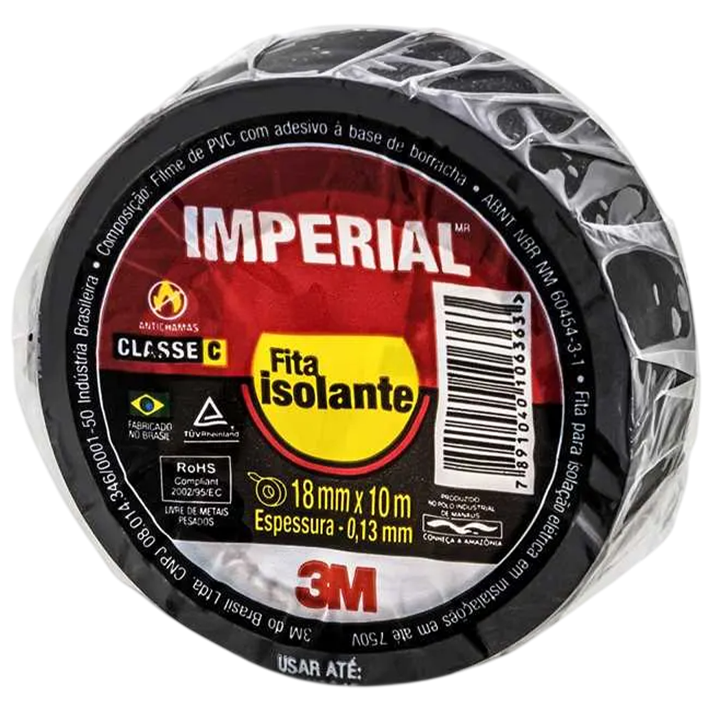 FITA ISOLANTE IMPERIAL PRETA 18MMX10M 3M HB004236020