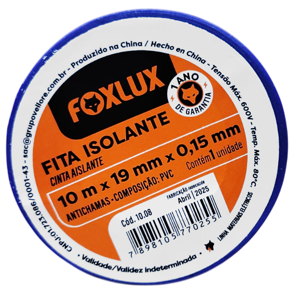 FITA ISOLANTE AZUL 19MMX10M FOXLUX 10.08