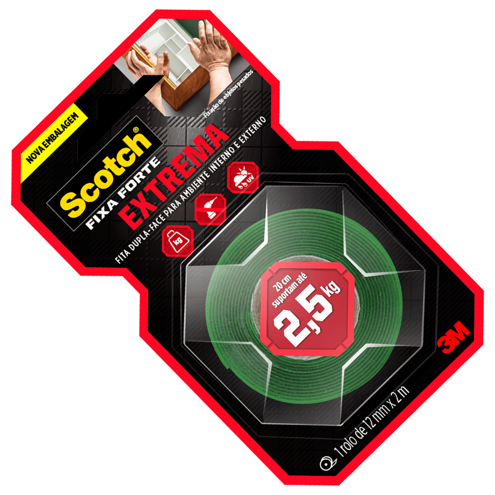 FITA DUPLA FACE VHB FIXA FORTE EXTREMA 12MMX2M ATE 2.5KG/20CM 3M HB004750087 SCOTCH