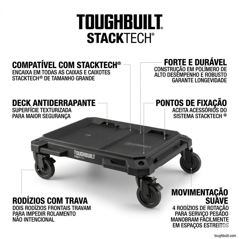 CARRINHO DE 4 RODAS PARA CAIXAS EMPILHAVEIS STACKTECH TOUGHBUILT TB-B1-T-10 - Imagem 2