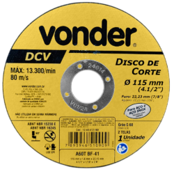DISCO DE CORTE VONDER 1240412160 115X1.6X22.23 (4.1/2X1/16X7/8) DCV