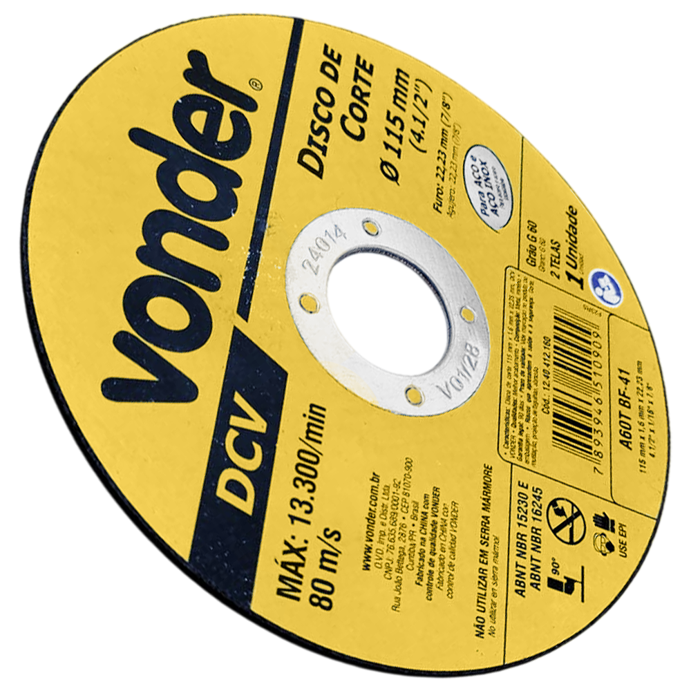 DISCO DE CORTE VONDER 1240412160 115X1.6X22.23 (4.1/2X1/16X7/8) DCV - Imagem 3