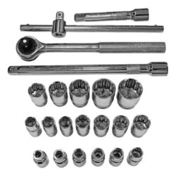 JOGO DE CHAVE DE CATRACA 1/2" SOQUETES ESTRIADOS COM 22 PEÇAS BOMVINK BOM-3918