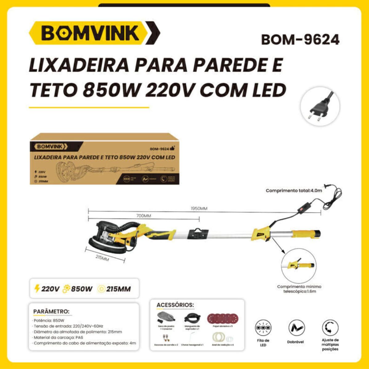 LIXADEIRA DE PAREDE E TETO COM LED 850W 220V BOMVINK BOM-9624 - Imagem 3