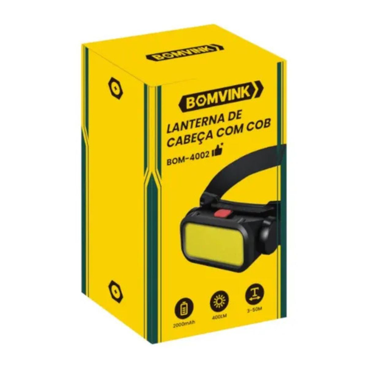 LANTERNA DE CABECA COB LED RECARREGAVEL 400LM BOMVINK BOM-4002 2000mAh - Imagem 3