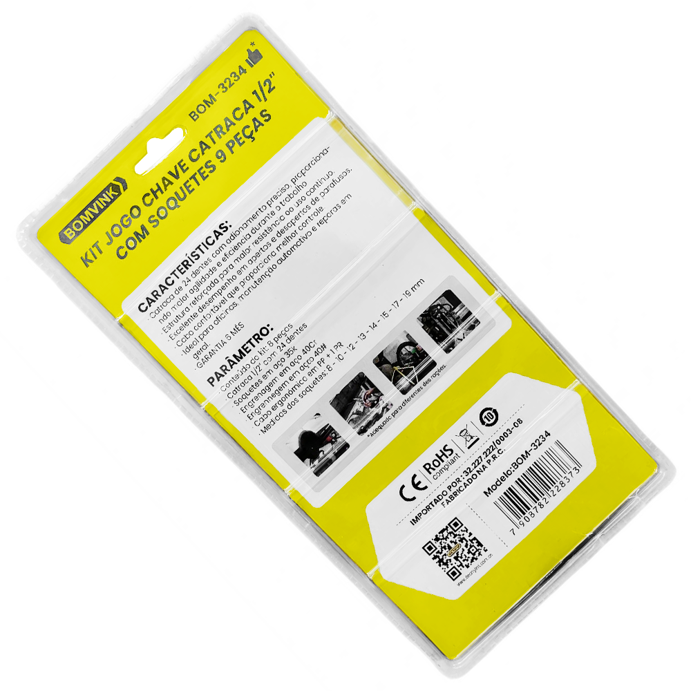 JOGO DE CHAVE DE CATRACA 1/2" COM 9 PEÇAS 8-19MM BOMVINK BOM-3234 - Imagem 2