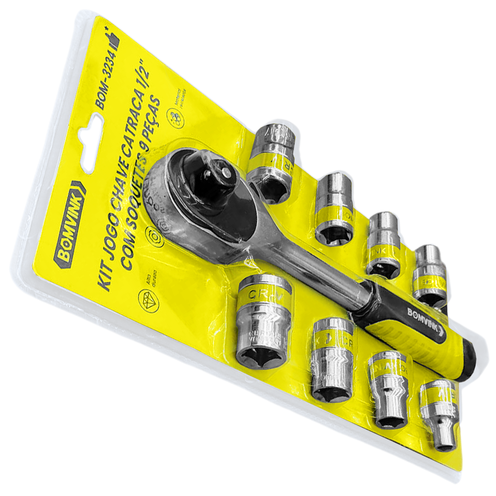 JOGO DE CHAVE DE CATRACA 1/2" COM 9 PEÇAS 8-19MM BOMVINK BOM-3234 - Imagem 3
