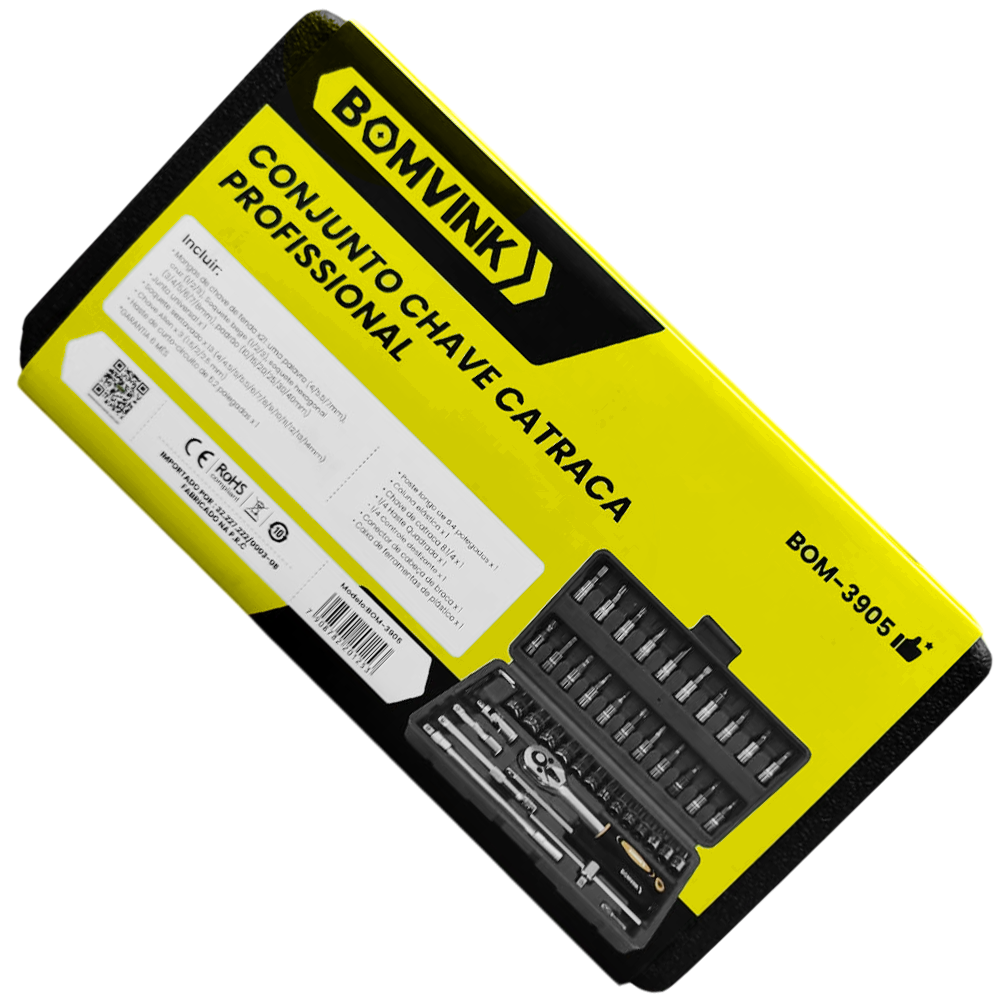 KIT JOGO DE CHAVE DE CATRACA 1/4" SOQUETES SEXTAVADOS COM 46 PEÇAS BOMVINK BOM-3905 - Imagem 2
