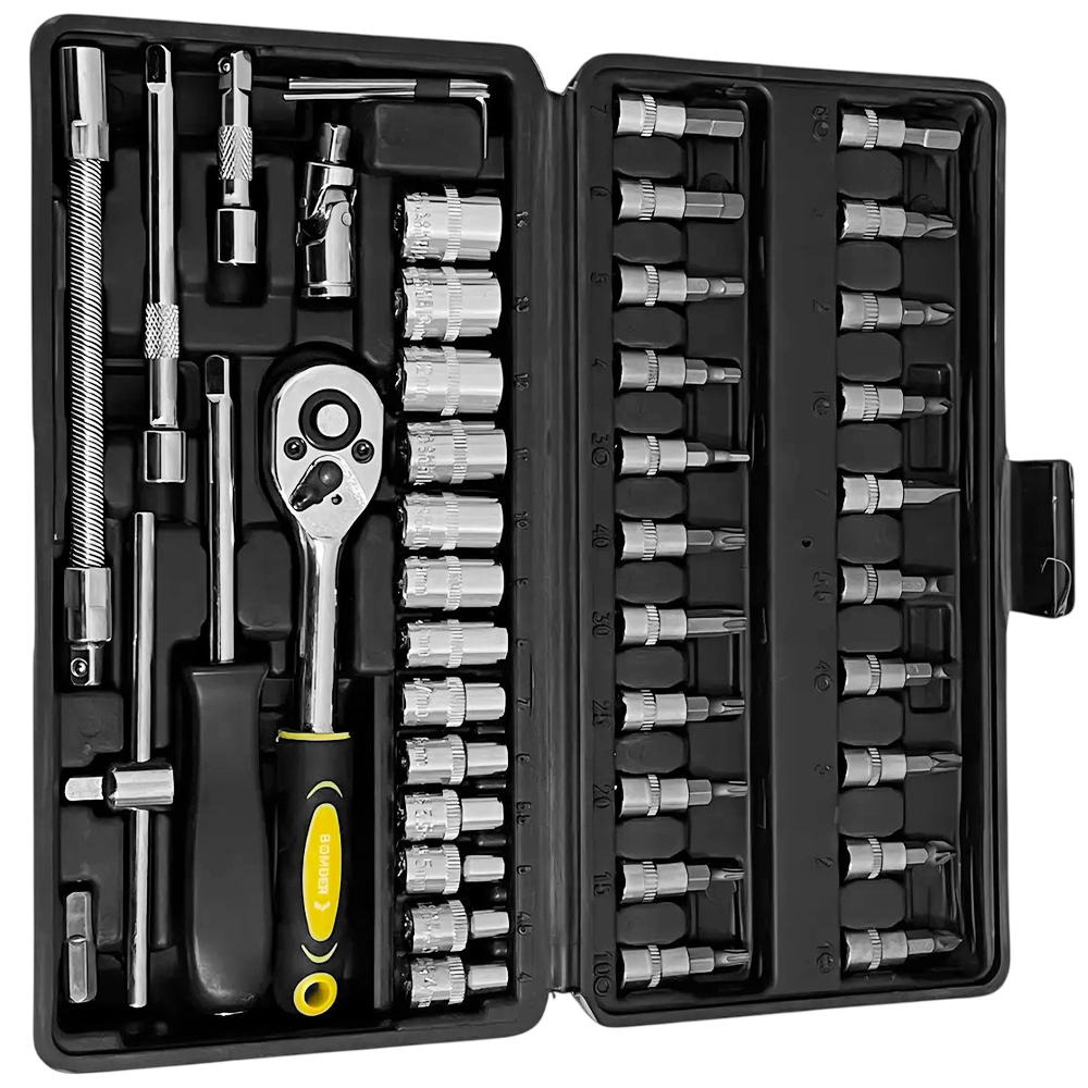 KIT JOGO DE CHAVE DE CATRACA 1/4" SOQUETES SEXTAVADOS COM 46 PEÇAS BOMVINK BOM-3905 - Imagem 3