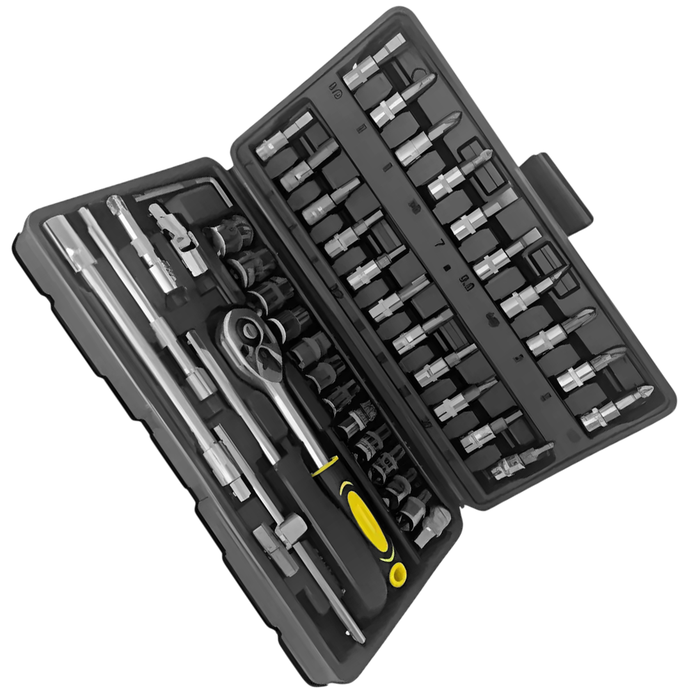 KIT JOGO DE CHAVE DE CATRACA 1/4" SOQUETES SEXTAVADOS COM 46 PEÇAS BOMVINK BOM-3905 - Imagem 4