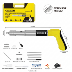 KIT PISTOLA FINCA PINO COM HASTE ALONGADA 145CM E ACESSORIOS BOMVINK BOM-3632