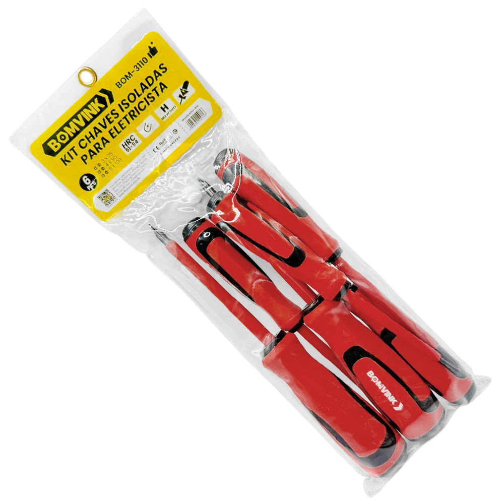 JOGO DE CHAVE PHILIPS E FENDA ISOLADAS 1000V COM 6 PEÇAS BOMVINK BOM-3110